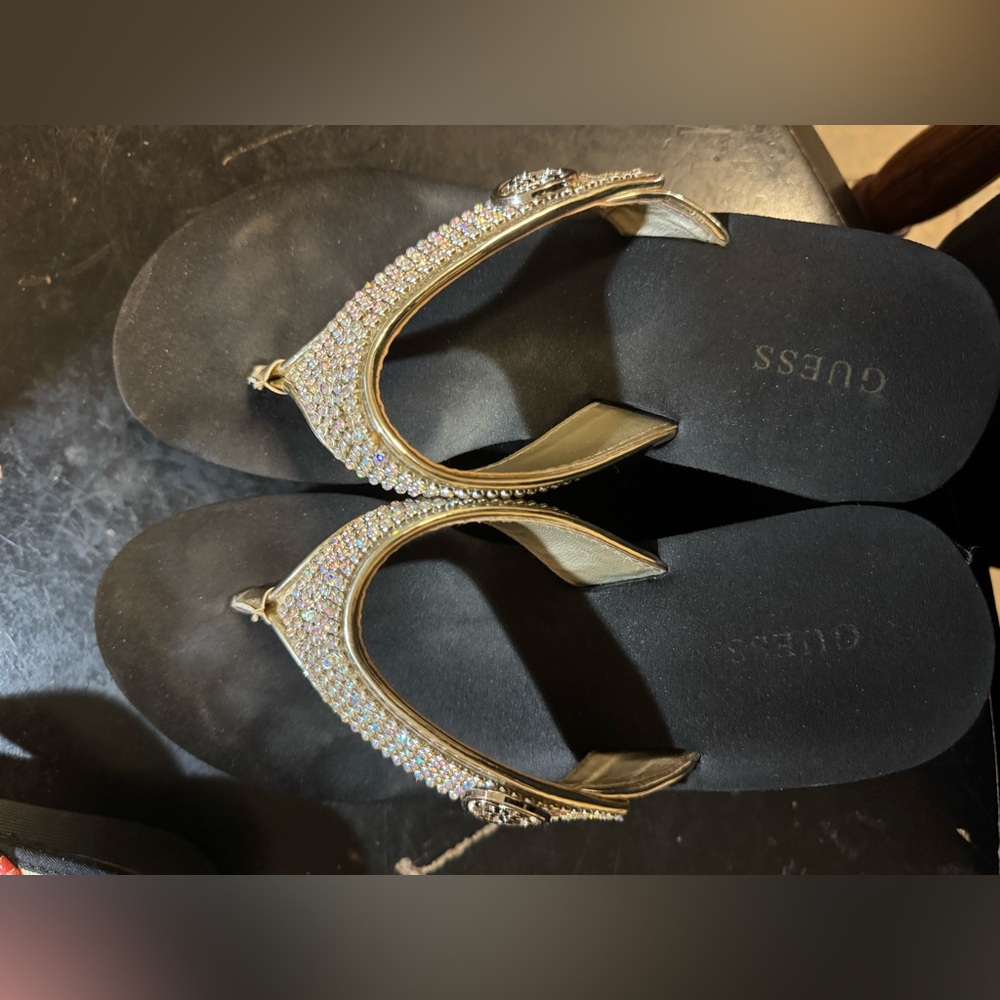 GUESS Women's Black Sandals with Gold Accents